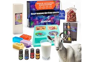 ZENSEME Soap Making Kit for Adults, Make Your Own Soap with Melt & Pour diy Natural Soap supplies; 6 Essential Oils, Silicone Soap Mold, Spoon, Dried Flowers, 1.5lbs. Goats Milk Soap Base, 4 Colors, 9 Labels