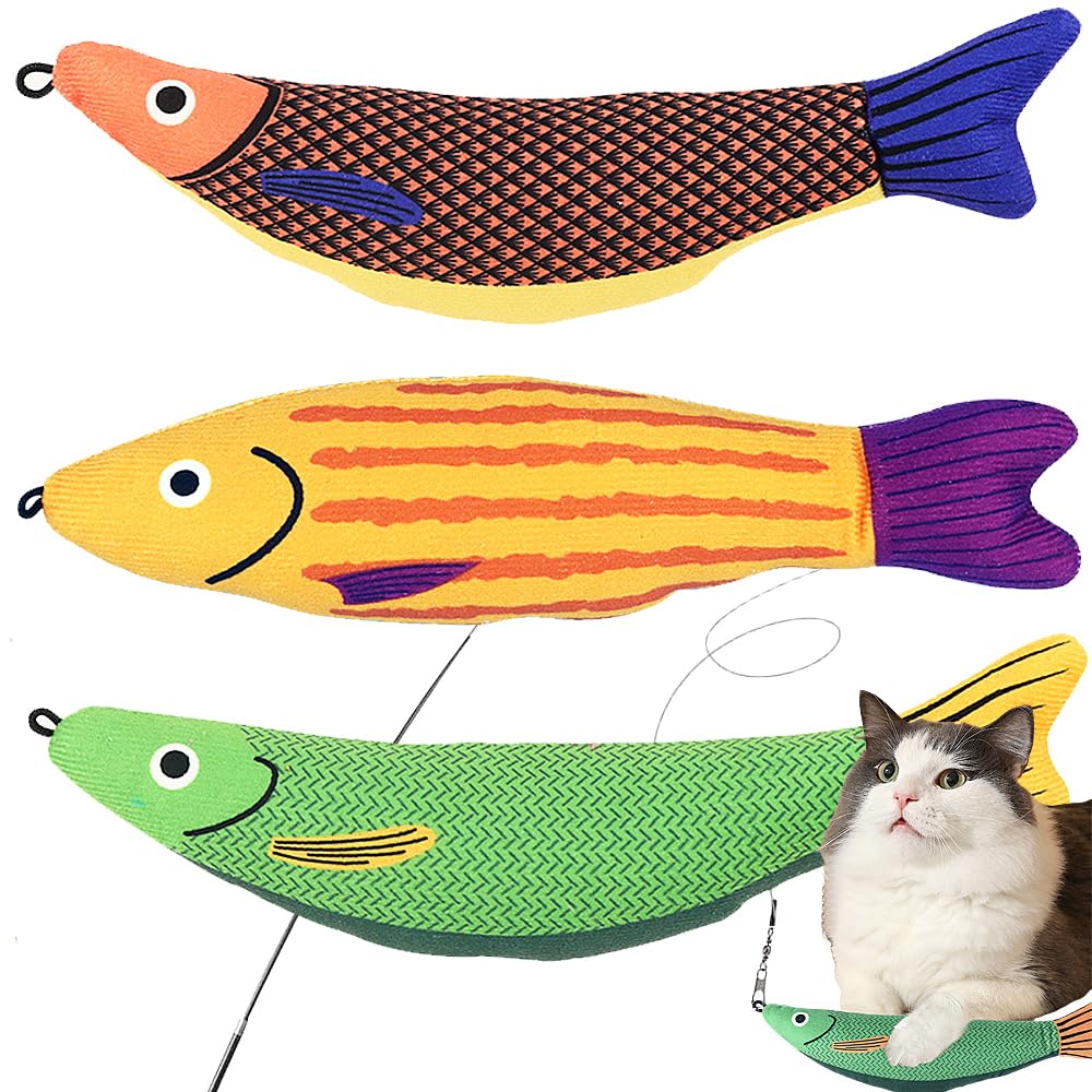 Speedy Panther 3Pcs Catnip Toys for Cats, Cat Chew Toys, Bite Resistant Fish Catnip Toys with Bell Inside, Plush Kitten Teething Toy, Replacement Head for Cat Teaser Toys