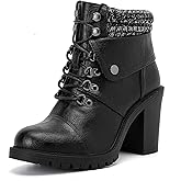 Luoika Women's Wide Width Combat Boots - Extra Wide Width High Heel Side Zipper Slouchy Ankle Boots Short Booties.