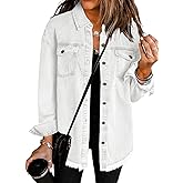 Dokotoo Women's Oversized Denim Jacket Casual Long Sleeve Denim Shirts Distresse Jean Jacket