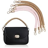 Elegaperma 4 Pcs Braided Purse Strap,11.8 Inch PU Leather Braided Leather Purse Handle with Golden Lobster Clasp, Purses Straps for DIY Bag Handbag (Light Pink & Khaki)