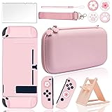 BRHE Pink Travel Carrying Case Accessories Kit for Nintendo Switch with Hard Protective Cover, Glass Screen Protector, Ultra-