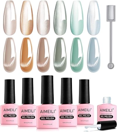 AIMEILI Magnetic Gel Nail Polish Set 6pcs Cat Eye UV LED 8ml Gift Kit