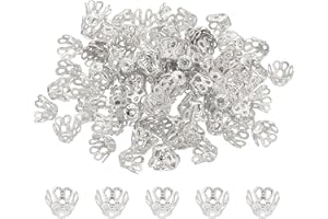 PATIKIL Flower Bead Caps, 100Pcs 6x5mm Hollow Metal Spacer Bead End Caps for Jewelry Making Earring Bracelets Necklace DIY Crafting, Silver White
