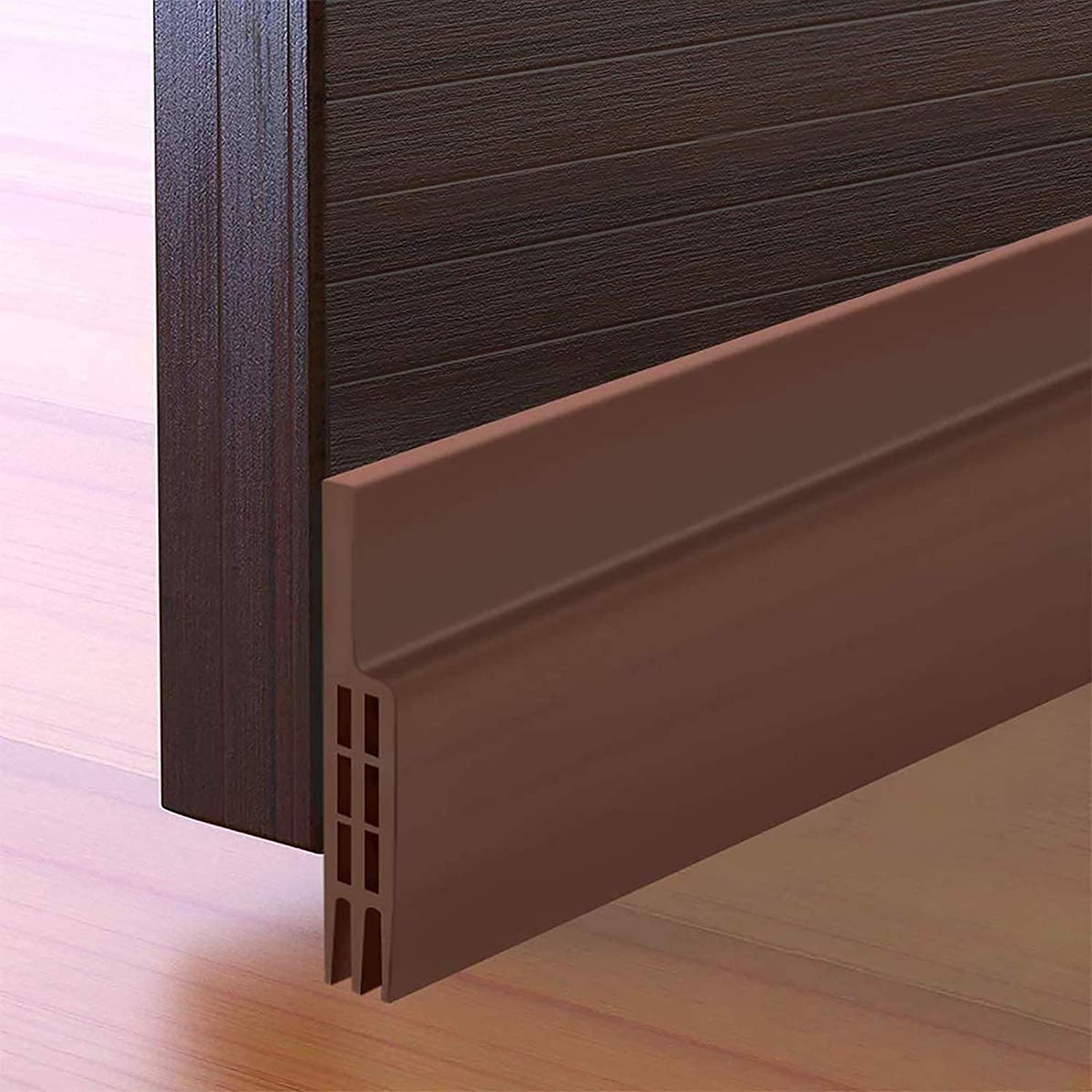Door Bottom Seal Weather Stripping–Silicone Under Door Draft Stopper,Under Door Draught Excluder Self Adhesive Draft Excluder Tape for Doors Soundproof Rubber Door Bottom Seal Strip 2"W x 39"L(Brown)