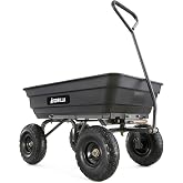 Gorilla Carts 600 lb Poly Garden Dump Cart, 4 Cu Ft Wagon, Quick-Release | Pneumatic Tires, Patented quick-release dumping, For yard, landscaping &amp; gardening, Rust-resistant poly bed, Easy assembly