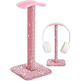 Pulchrum Luxury Rhinestone Headphone Stand – Cute Crystal Headset Holder for Gamer Girl Desk Setup – Bling Kawaii Desk Accessories with Soft Headrest – Aesthetic Gift for Daughter & Girlfriend (Pink)