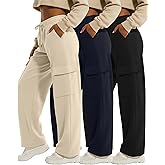 Velvelhall 3 Pack Women's Cargo Sweatpants Wide Leg Baggy Elastic Drawstring Pants Casual Athletic Joggers with 4 Pockets