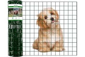 GILPWA Wire Fence, 24 in(H) X 50 ft(L) PVC Coated Welded Wire Fencing 2" X 2" 16GA Garden Border Vinyl Metal Chicken Wire Fencing Mesh Roll for Yard Vegetable Plant Protection Poultry Netting Green