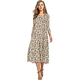 HOTOUCH Women's 3/4 Sleeve A-line and Flare Midi Long Dress