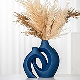 Lvases Snuggle Hollow Ceramic Vase Set of 2, Nordic Modern Boho ins Style Ceramic Aesthetic Flower Vases for Home Decor Living Room Coffee Table Decorative (Matte Navy Blue W 6.3" X H 8.4")