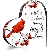 Blulu Red Cardinal Gift Memorial Acrylic Heart Sympathy Memorial Gift for Loss of Loved One Sympathy Bereavement Loved One in Heaven Decor Sign Table Centerpieces for Loss Funeral Memory(6 x 6 Inch)