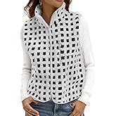 Tankaneo Womens Checkered Sherpa Vest Fleece Fuzzy Zip Up Sleeveless Jacket Casual 2025 Winter Warm Outwear
