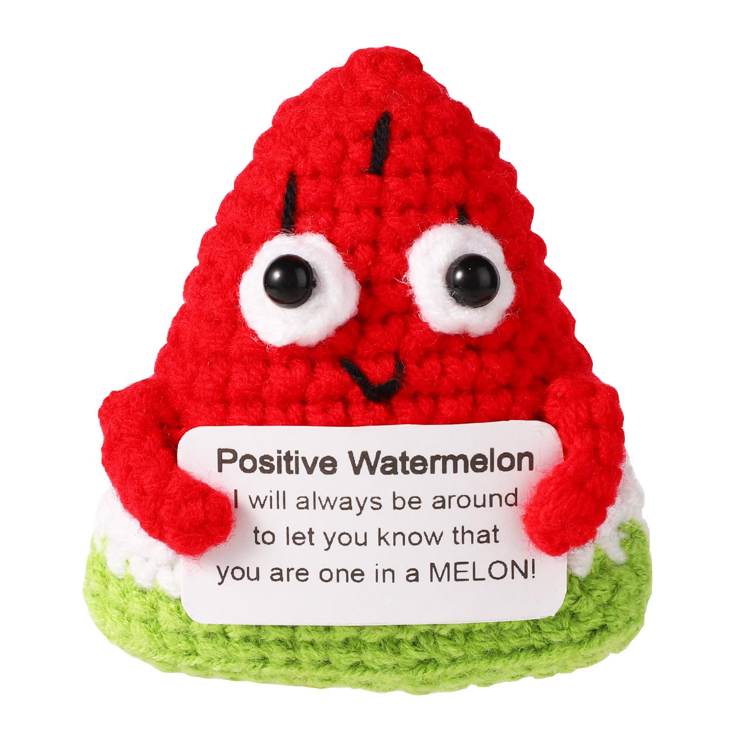Positive Watermelon, 2.83x2.48in Positive Emotional Watermelon Funny Knitted Watermelon Crochet Positive Support Fruit Inspirational Gifts for Man & Woman