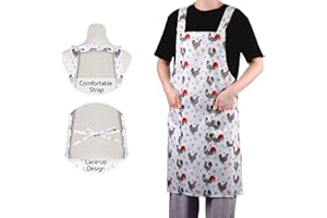 BAI YI Cooking Apron, Colorful Chicken Flower Apron for Women, Waterproof Cooking Apron with Double Pockets