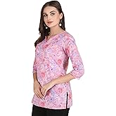 Women's Cotton Printed A-Line Kurti Top | 3/4 Sleeve V-Neck Tunic for Daily & Casual Wear