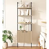 Yusong 73" Tall Bookshelf with Cabinet, Industrial Ladder Wall Mount Shelf Fluted Bookcase with Wood and Metal Frame, Plant S