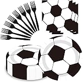 Sveikie 60pcs Black And Whitesoccer Birthday Party Decorations-Soccer Plates And Napkins-Black Plastic Silverware Fork,Suitable For Football Games, Birthdays, Sports, Parties,Serves 20(9 Inches)