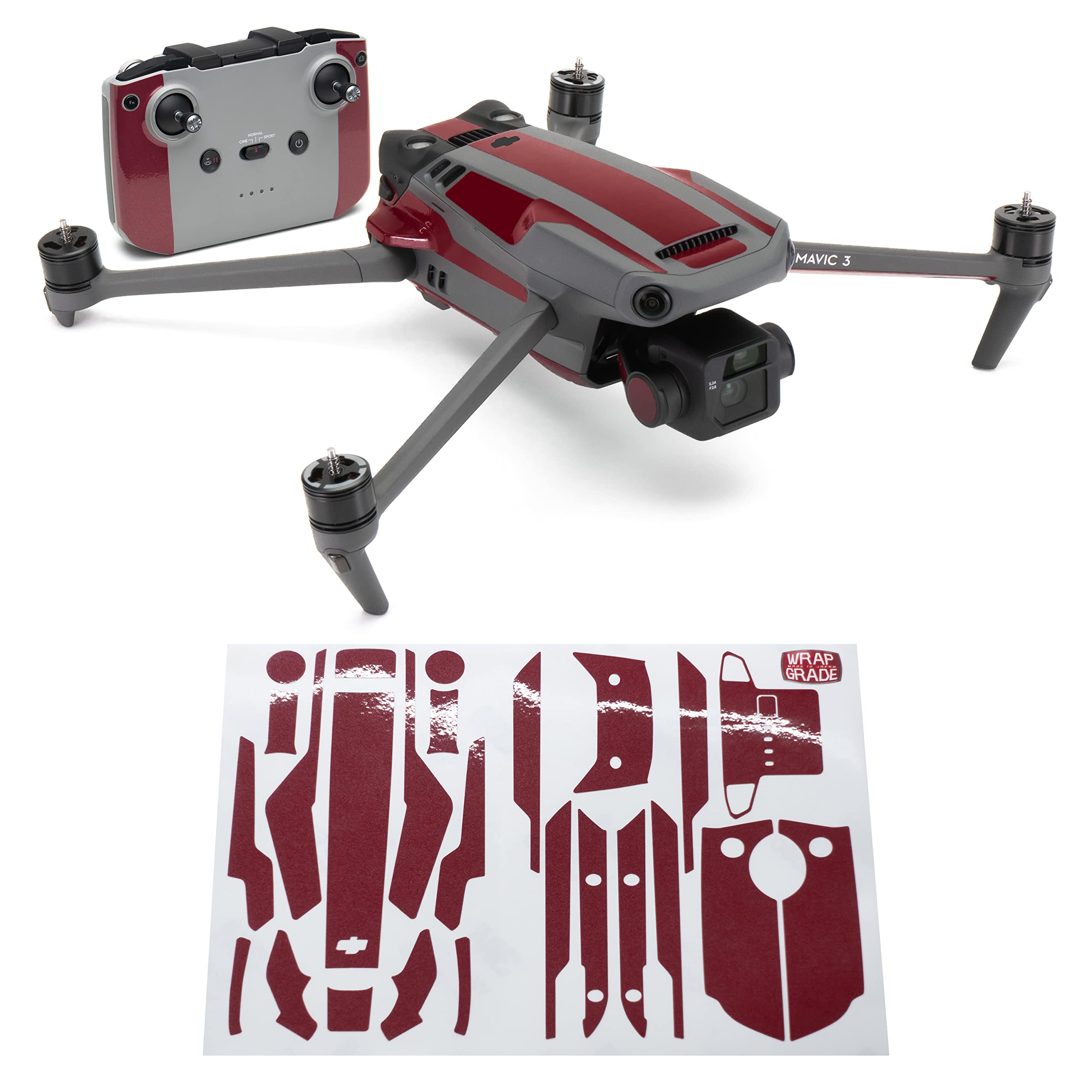 WRAPGRADE Partial Skin Stickers Compatible with Mavic 3 / Mavic 3 Classic Accent Color (JAPAN RED) — image 1