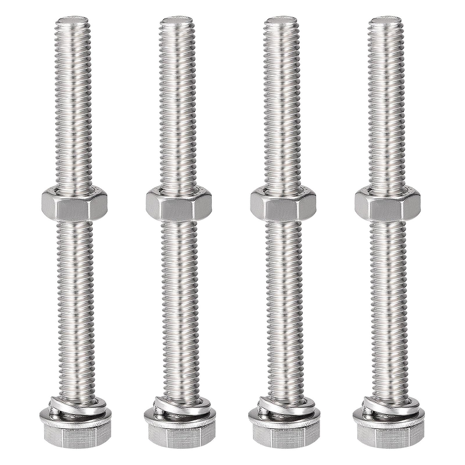 TOP-VIGOR 4Pcs M8 x 80mm Hex Head Screws Bolts, Nuts, Flat & Lock Washers Kits, 304 Stainless Steel Fully Thread Hexagon Bolts for DIY Bike Motorcycles Repair