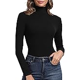 PALINDA Women's Ribbed Turtleneck Fitted Long Sleeve Shirts Basic Thermal Layering Tops