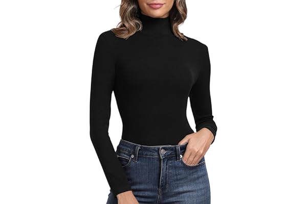 PALINDA Women's Ribbed Turtleneck Fitted Long Sleeve Shirts Basic Thermal Layering Tops