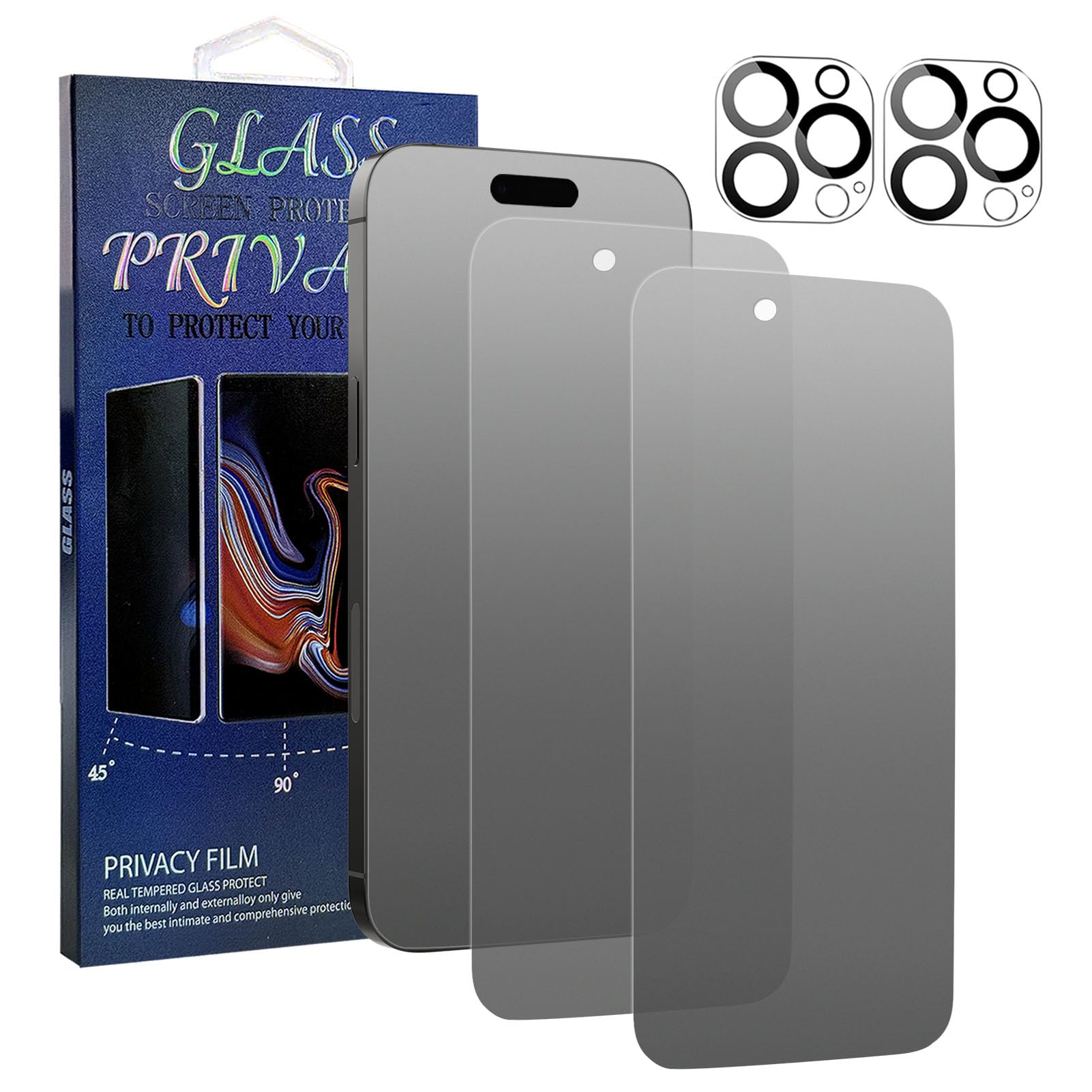 Photo 1 of 2 Pack Matte Privacy Screen Protectors for iPhone 16 Pro Max & 2 Pack Transparent Camera Lens Protector Tempered Glass 9H Anti-Glare Anti-Fingerprint Privacy Protective Film for iPhone 16 Pro Max ,6.9"