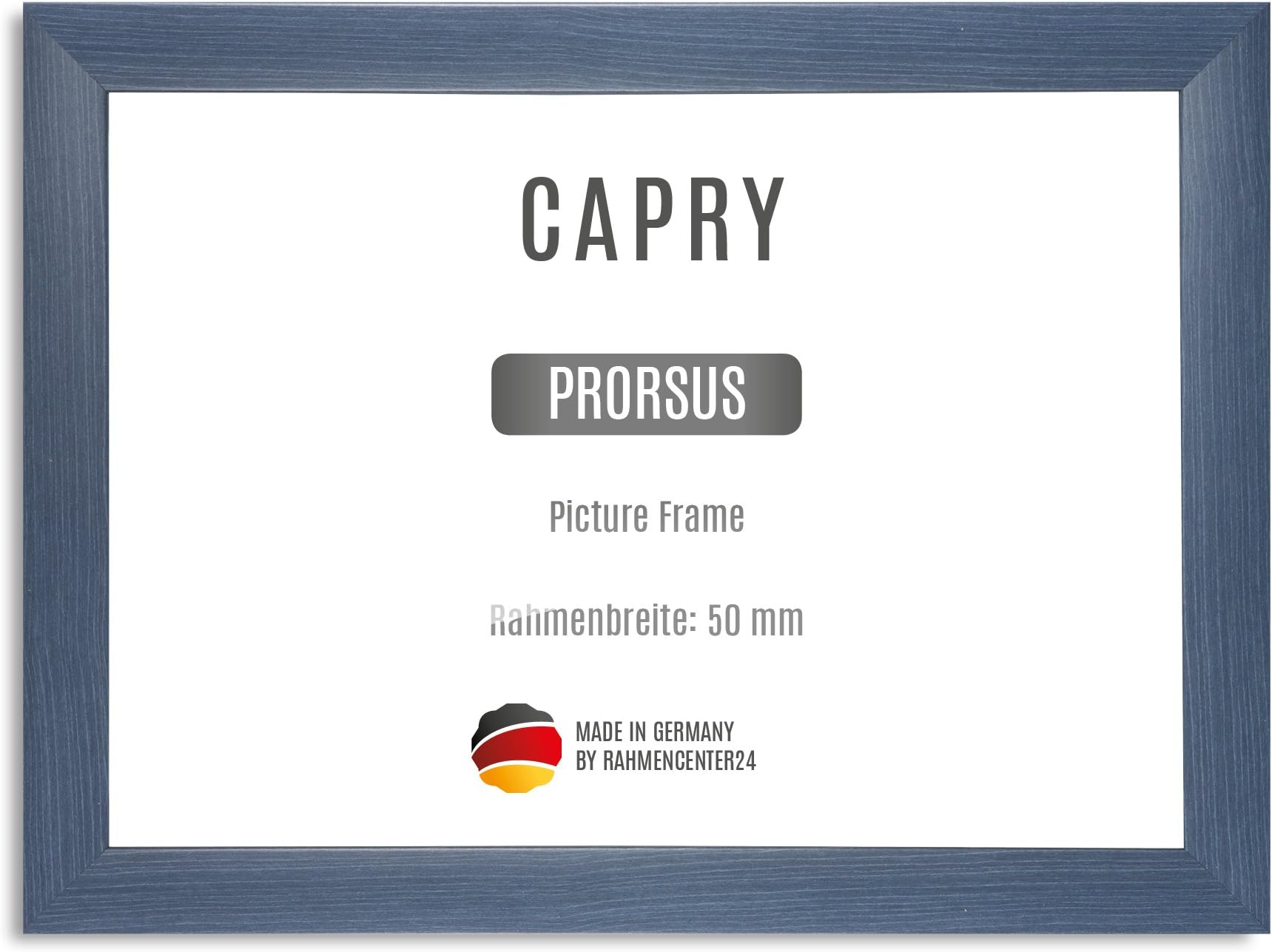 CAPRY PRORSUS 50 mm made to measure picture frame for 65 x 85 cm images, colour: slate blue, handmade MDF frame with break resistant anti-reflex artificial glass pane and sturdy MDF backing, frame width: 50 mm, outer dimensions: 73,6 cm x 93,6 cm