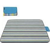 Wind Tour Picnic Blanket with Carry Strap Foldable Sandproof Outdoor Mat Blue Stripes