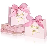 DECHISY 60-Pack Small Thank You Bags, 4.5x1.8x3.9 Inches Pink Paper Gift Bags With Ribbon - Mini Candy Boxes For Wedding, Birthdays & More
