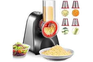 FOHERE Electric Cheese Grater, Electric Grater Shredder with 4 Interchangeable Cones, One Touch Easy Control, Multi Salad Mak