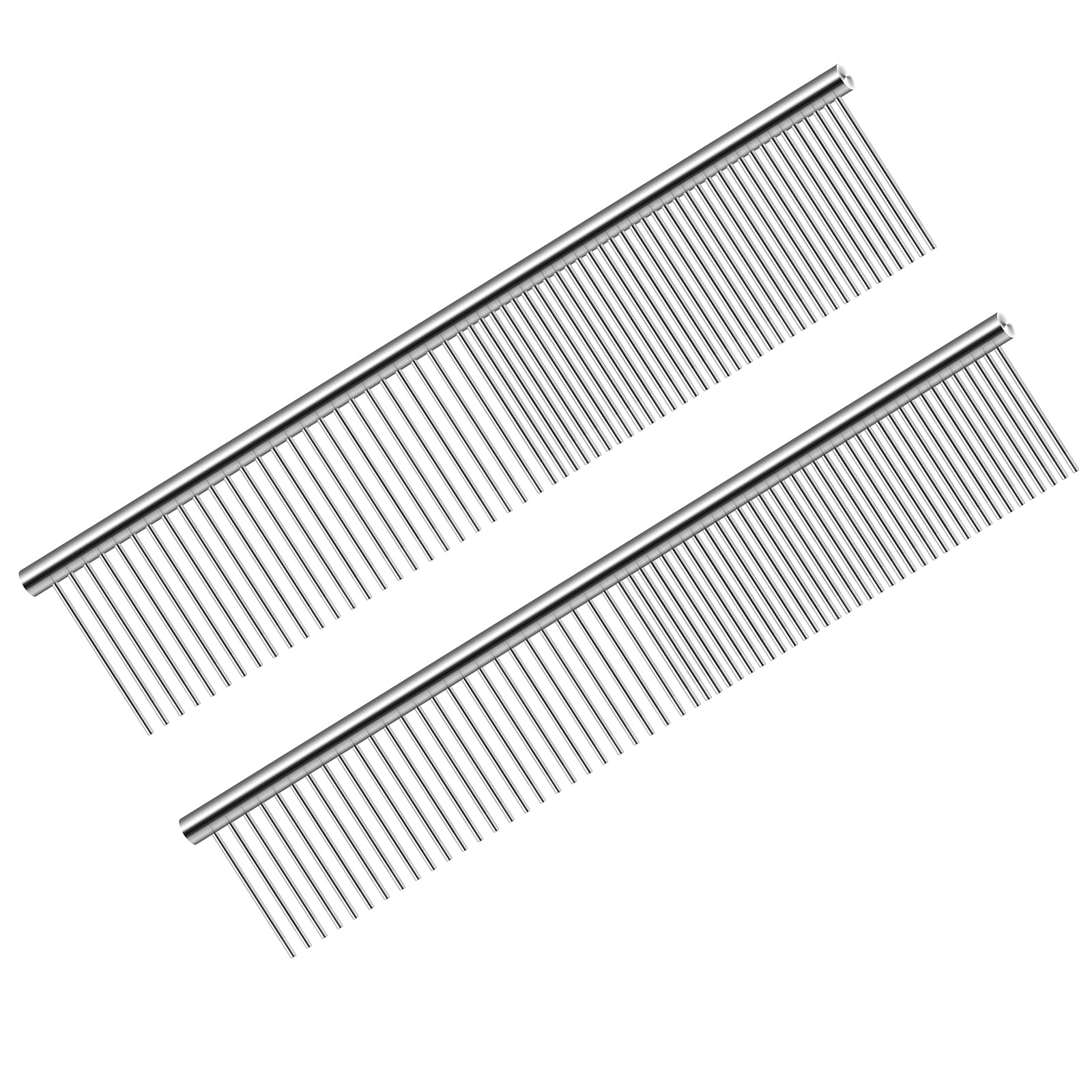 SAVITA 2 Pack Sliver Macrame Comb Flea Comb Dog Combs with Stainless Steel Teeth Pet Hair Combs for Grooming Large Small Dogs Cats Home Professional Hair Grooming Tool (Small and Medium Size)