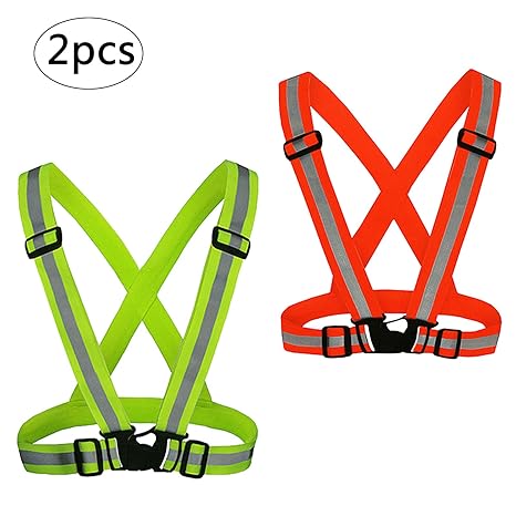 KAKOO 2 Stück Reflektorweste, Einstellbar Warnweste Sicherheitsweste Reflektierende Signalweste für Erwachsene/Kinder Radfahr