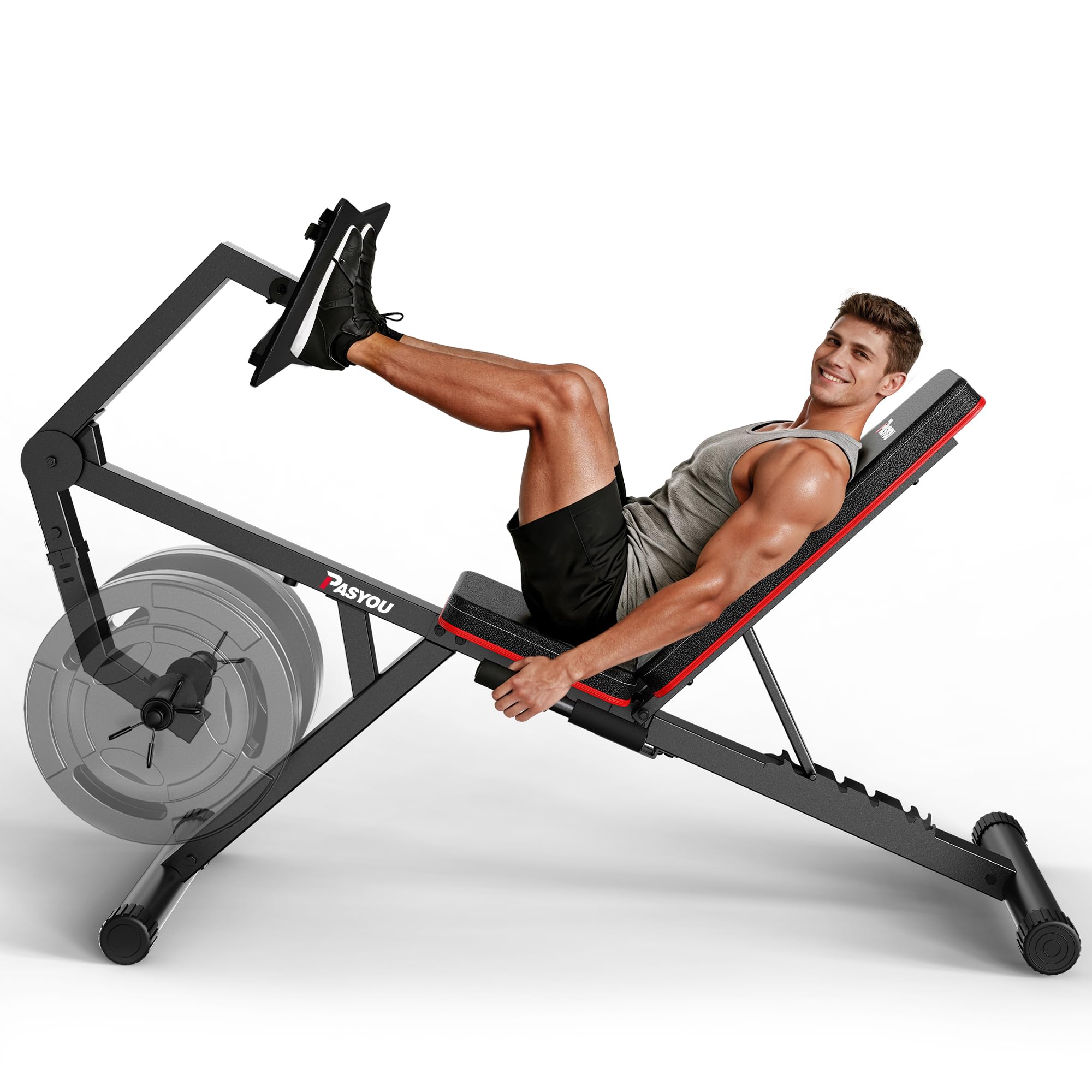 Photo 1 of PASYOU Leg Press Machines for Home Gym, Adjustable Weight Bench with Leg Extension Machine, Leg Workout Equipment Compatible with 1'' and 2'' Weight Plates