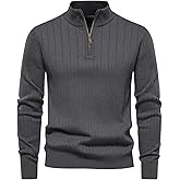 Kissonic Men's Quarter-Zip Pullover Sweater Slim Fit Mock Neck Lightweight Knitted Casual Polo Sweaters