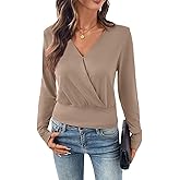 EVALESS Womens Tops Spring Cross Wrap V Neck Blouses Dressy Casual Long Sleeve Shirts Trendy 2026