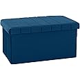 Seville Classics Cushioned Fabric Ottoman Hidden Storage Chest Footrest Chair, Padded Seat for Bedroom, Dorm, Loft, Living Room, Entryway, Hallway, Blue Velvet, 30" Bench