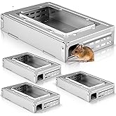Mysora 4 Packs Multi Catch Mice Container Clear Top Humane, Large, Silver | Humane Mouse Container for Rat, Live Catch, Aluminum Frame, Easy Clean and Reset, Works Indoor Outdoor