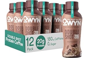 OWYN Only What You Need Double Shot Dairy Free Keto Protein Coffee Shake, Mocha, 0g Sugar, 20g Plant Based Protein, 180mg Caffeine, Gluten & Soy Free, Non-GMO, Vegan (12 Pack, 12 Fl Oz Bottles)