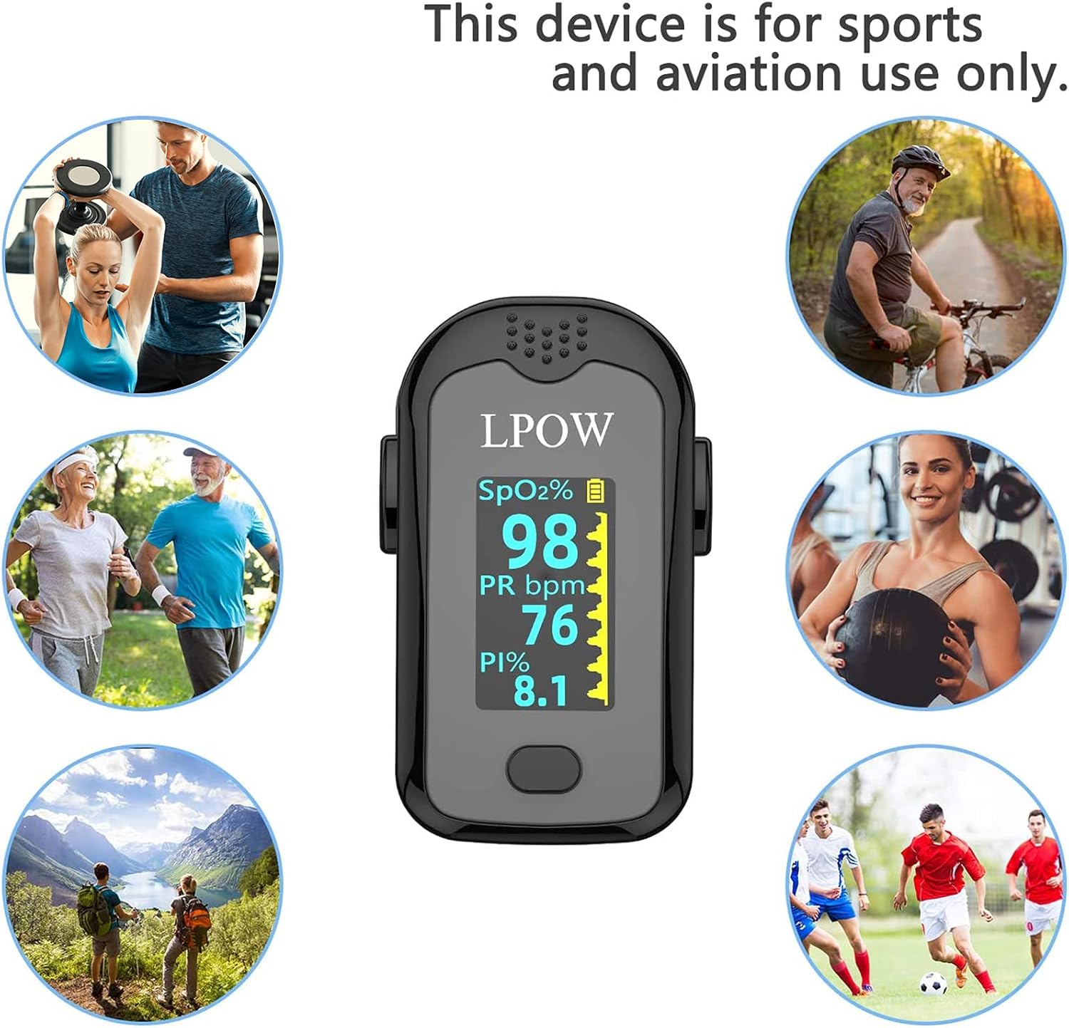 LPOW Pulse Oximeter Fingertip, Blood Oxygen Saturation Monitor for Pulse Rate, Heart Rate Monitor and SpO2 Levels with OLED Screen Display Batteries and Lanyard Included: Health & Personal Care