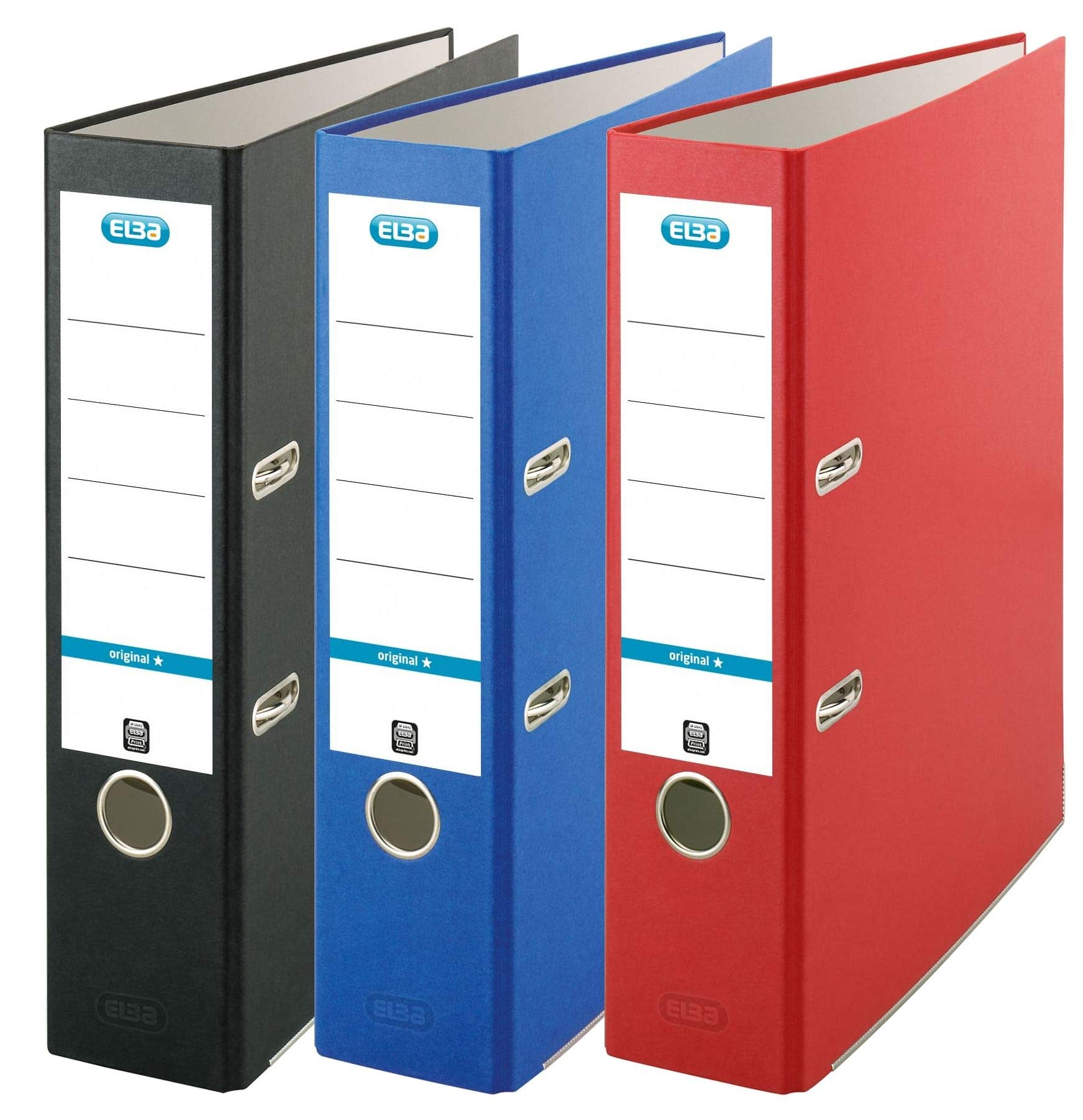 Elba Smart Original A4 Folder 8 cm Wide 3 Colours Red/Blue/Black Pack of 3
