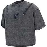 GORGLITTER Men's Y2k Ovesized Cropped T Shirts Short Sleeve Gym Drop Shoulder Crewneck Washed Tops