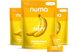 Numa Foods Banana Taffy Candy, Made with Real & Simple Ingredients Low Sugar, High Protein, Low Calorie, All Natural & Gluten Free Banana Cream Taffy - 3 Bags with 10 Individually Wrapped Chews Each