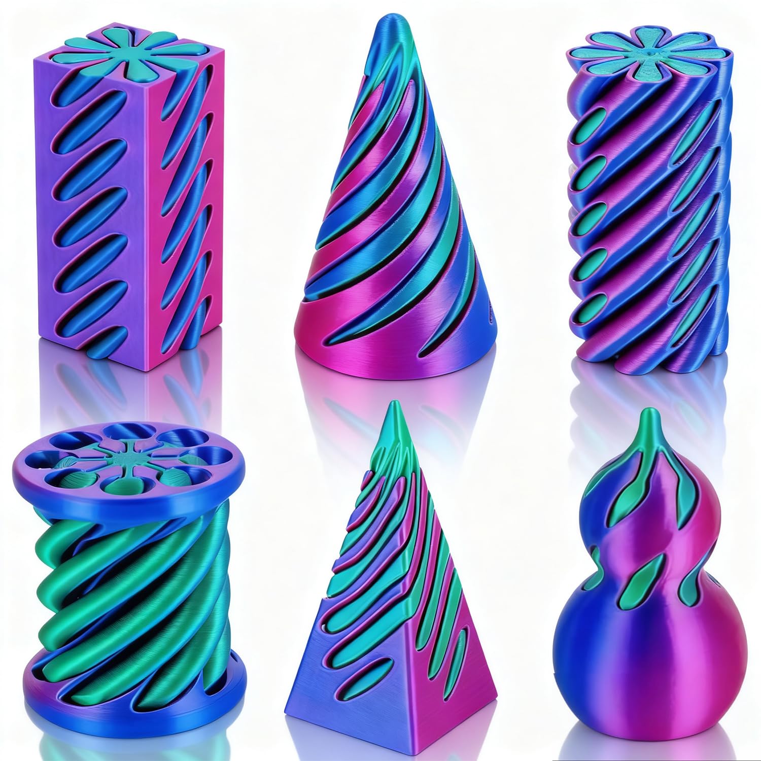 XUDUOO 6PCS Impossible Cone Fidget Toys, 3D Printed Spiral Cone Ornaments, Impossible Pyramid Passthrough Sculpture for Stress Relief, Fun Desktop Decorations Toy for Boys Kids Adult Gift