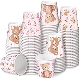 RUSPEPA 3 oz Bathroom Cups, Kids Disposable Paper Cups - 100 Pack Set Pink Bow and Bear Design Printed - Mini Mouthwash Rinse Paper Cups for Home Bathroom, Picnic, BBQ, Travel and Party