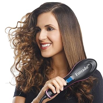 Forcado Professional Ceramic Straightening Hair Straightener Brush with Temperature Control for Women, hair straightener for women, hair straighteners, hair straightener electric brush (Black)