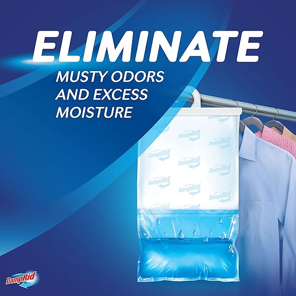 DAMPRID FRAGRANCE FREE HANGING MOISTURE ABSORBER, 15.4 OZ., 6 PACK – ELIMINATES MUSTY ODORS FOR FRESHER AIR, IDEAL MOISTURE ABSORBERS FOR CLOSET, 10% MORE MOISTURE ABSORBING POWER*
