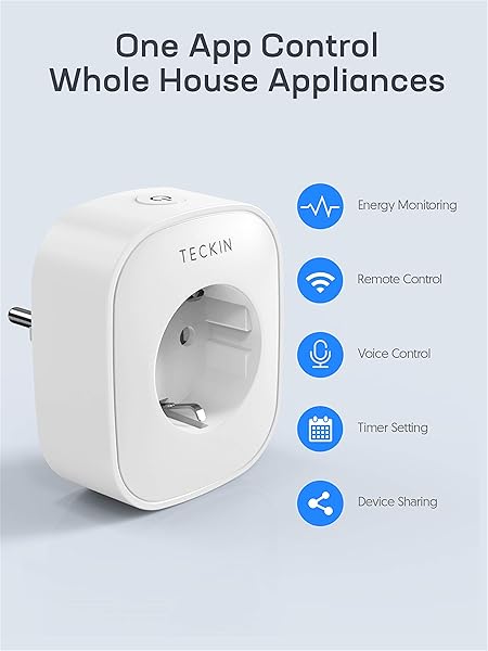 TECKIN Enchufe Inteligente 16A 3680W Enchufe WiFi Con Monitor de Energa Compatible con Alexa Google Home Enchufe con Control Remoto y Funcin de Temporizado Enchufes Inteligentes 2 Packs