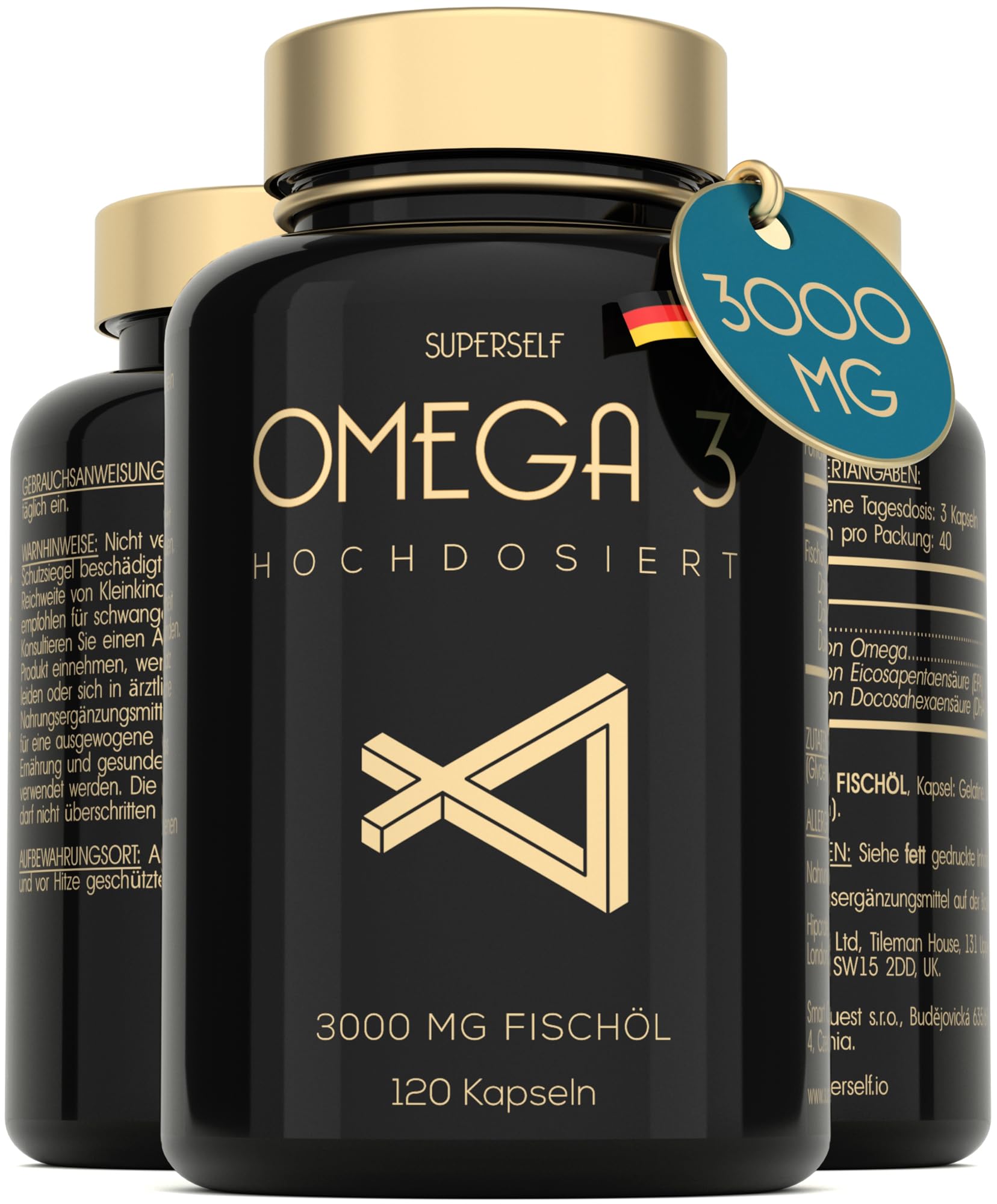 Omega 3 Kapseln Hochdosiert 3000mg - Premium Fischöl - 120 Kapseln