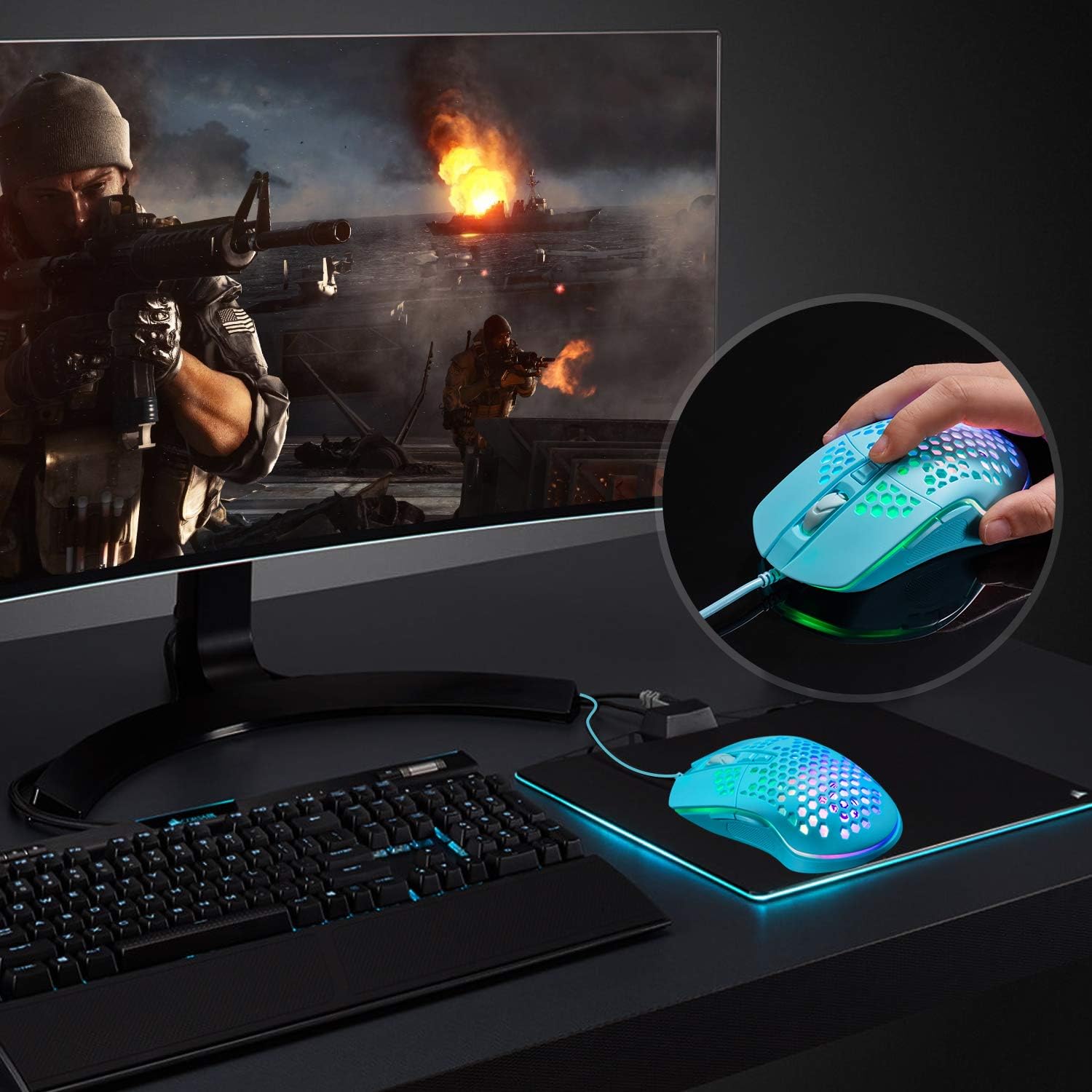 Lightweight Gaming Mouse, Wired USB PC Gaming Mice with Ultralight Honeycomb Shell, RGB Chroma LED Light, 6400 DPI Adjustable, Pixart 3325, Programmable 7 Buttons Mouse for Windows 7/8/10/XP: Computers & Accessories